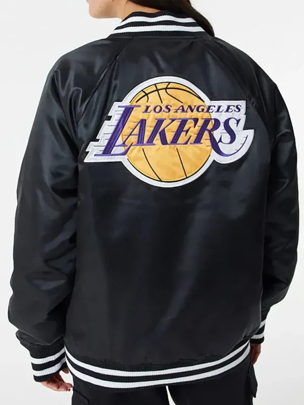 Los Angeles Lakers NBA Bomber Black Satin Jacket
