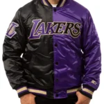 Los Angeles Lakers Purple, Yellow and White Reliever Varsity Satin Jacket