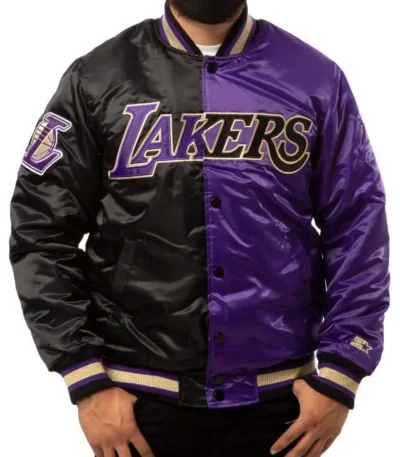 Los Angeles Lakers Purple, Yellow and White Reliever Varsity Satin Jacket