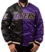 Los Angeles Lakers Purple and Black Satin Bomber Jacket