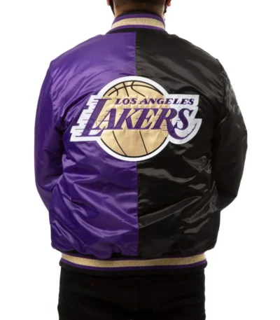 Los Angeles Lakers Purple and Black Satin Bomber Jacket