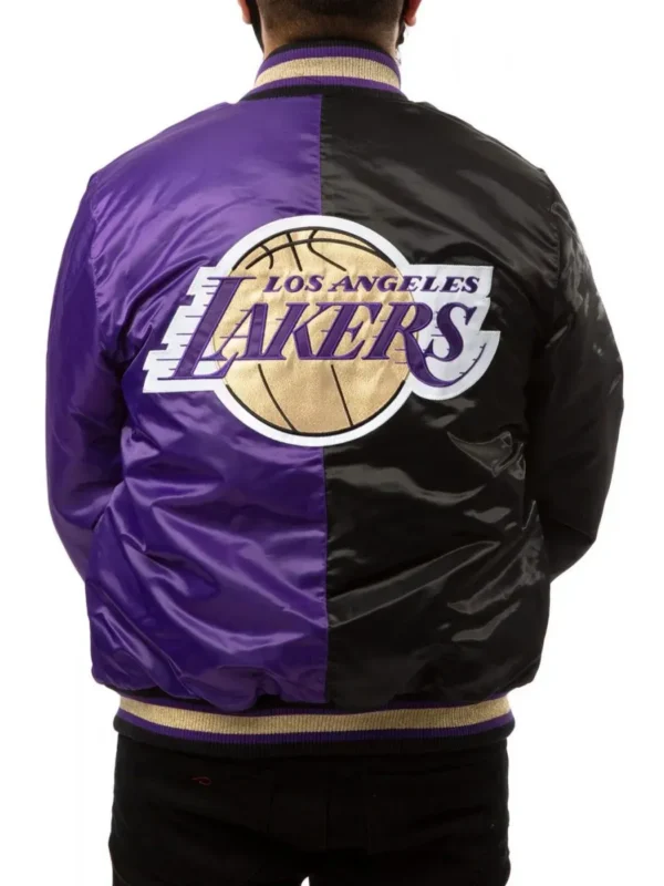 Los Angeles Lakers Purple and Black Satin Bomber Jacket