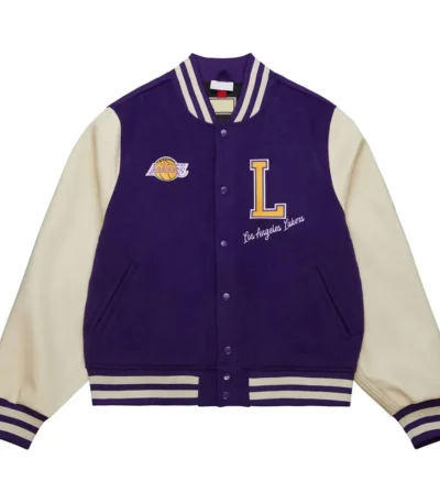 Los Angeles Lakers Purple and Off White Varsity Jacket