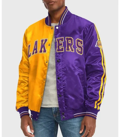 Los Angeles Lakers Purple and Yellow Varsity Satin Jacket