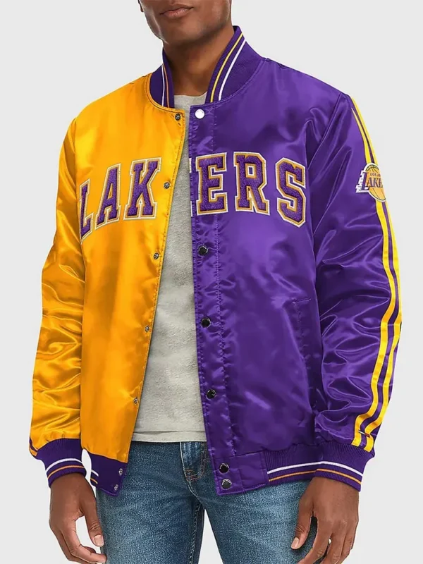 Los Angeles Lakers Purple and Yellow Varsity Satin Jacket