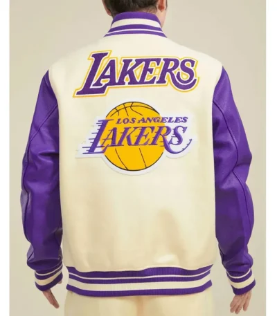 Los Angeles Lakers Retro Classic Rib Off White and Purple Varsity Jacket