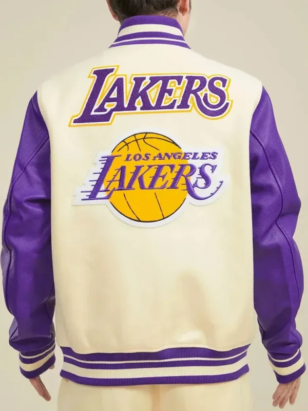 Los Angeles Lakers Retro Classic Rib Off White and Purple Varsity Jacket