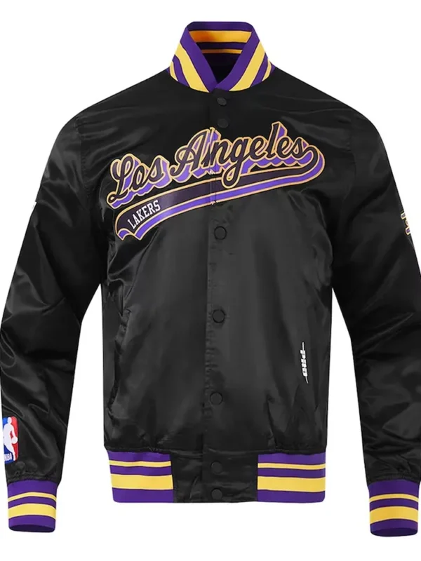 Los Angeles Lakers Script Tail Black Satin Jacket