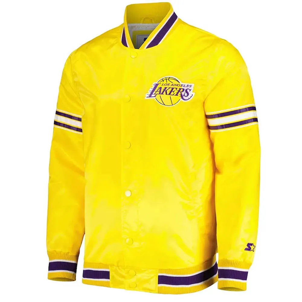 Los Angeles Lakers Slider Varsity Yellow Satin Jacket Los Angeles Lakers Slider Varsity Yellow Satin Jacket