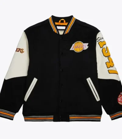 Los Angeles Lakers Team History Black Vintage Logo Varsity Jacket