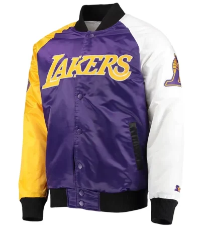 Los Angeles Lakers Tricolor Remix Varsity Satin Jacket