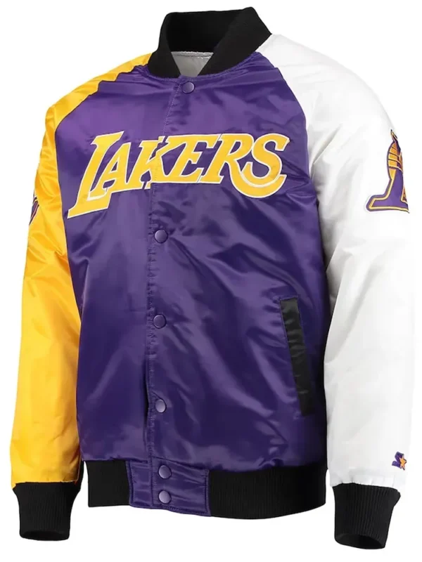 Los Angeles Lakers Tricolor Remix Varsity Satin Jacket