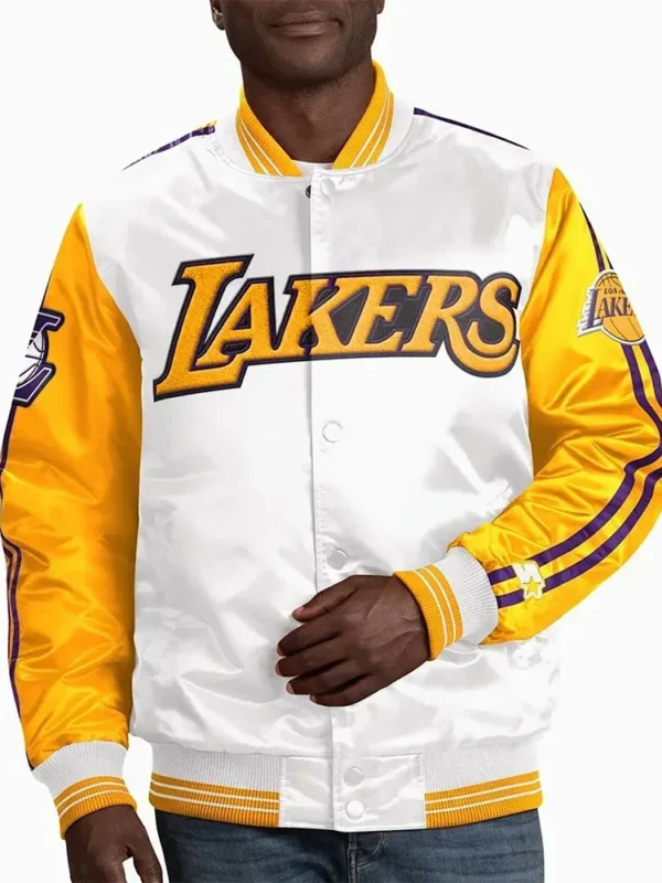 Los Angeles Lakers White Yellow Varsity Satin Jacket