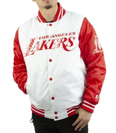 Los Angeles Lakers White and Red Satin Jacket