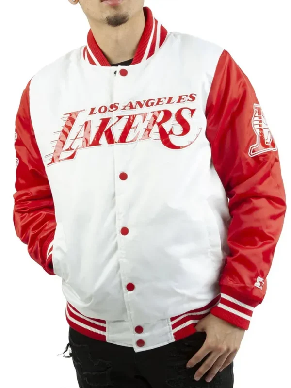 Los Angeles Lakers White and Red Satin Jacket