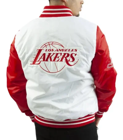 Los Angeles Lakers White and Red Satin Jacket