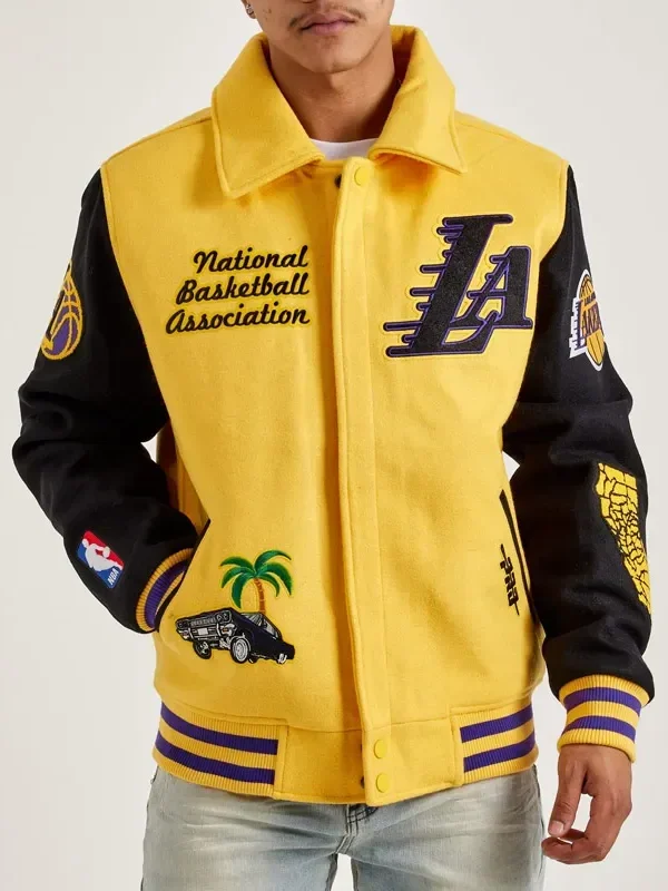 Los Angeles Lakers Yellow and Black Varsity Wool Jacket