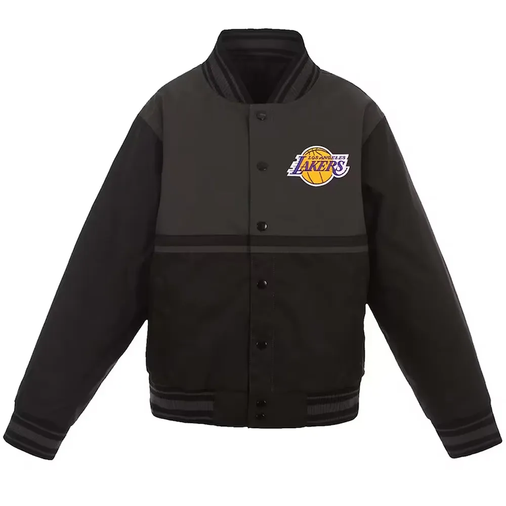 Los Angeles Lakers Youth Black and Charcoal Poly-Twill Jacket Los Angeles Lakers Youth Black and Charcoal Poly-Twill Jacket