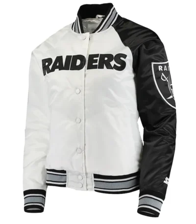 Los Angeles Las Vegas Raiders White and Black Satin Jacket