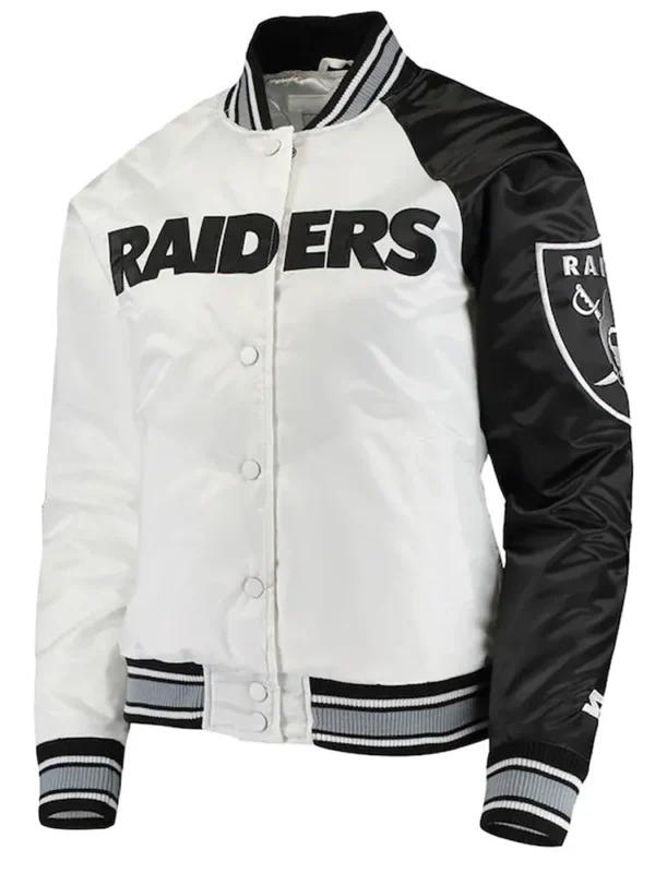 Los Angeles Las Vegas Raiders White and Black Satin Jacket