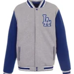 MLB Team Los Angeles Dodgers Gray and Royal Blue Varsity Wool Jacket