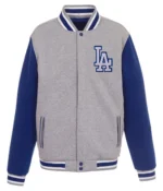 MLB Team Los Angeles Dodgers Gray and Royal Blue Varsity Wool Jacket