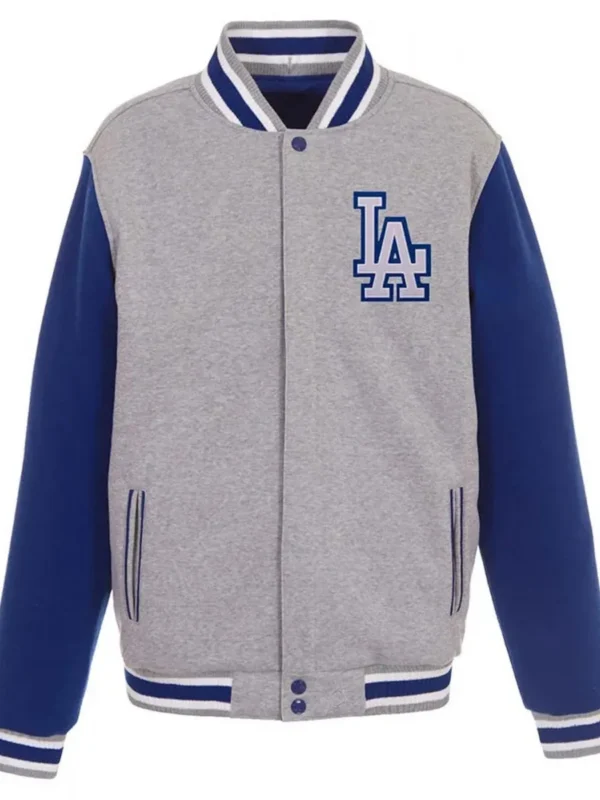 MLB Team Los Angeles Dodgers Gray and Royal Blue Varsity Wool Jacket