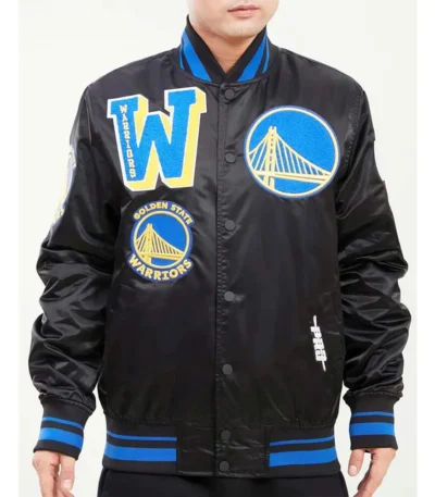 Mash Up Golden State Warriors Black Satin Jacket