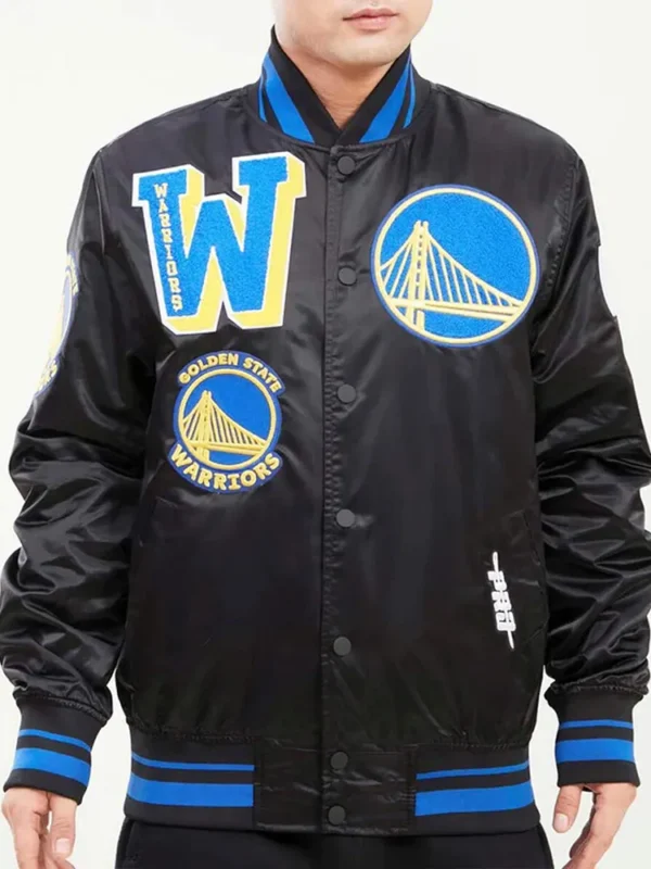 Mash Up Golden State Warriors Black Satin Jacket
