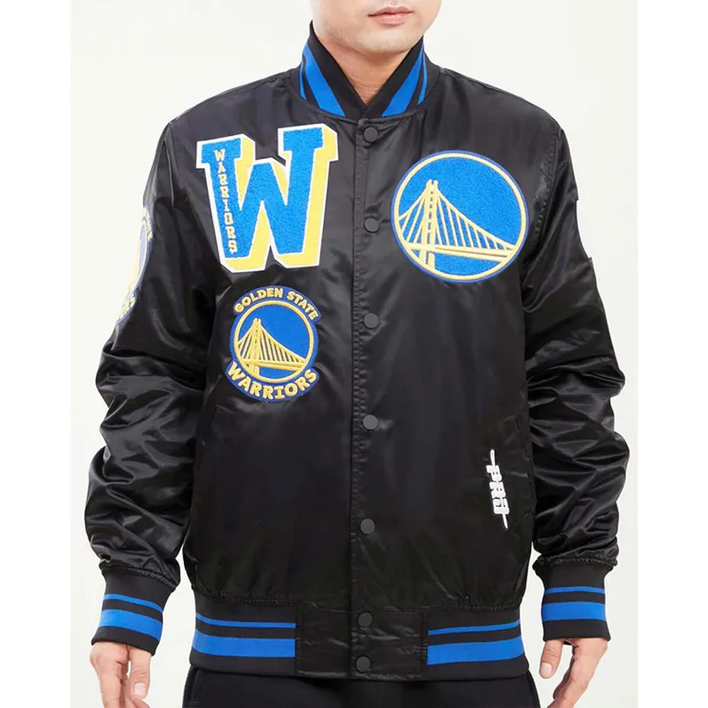 Mash Up Golden State Warriors Black Satin Jacket Mash Up Golden State Warriors Black Satin Jacket