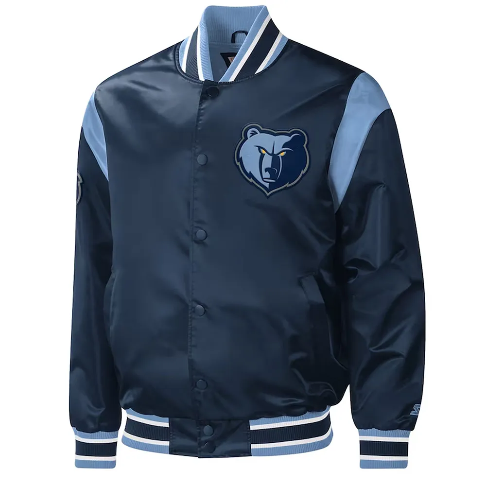 Memphis Grizzlies Force Play Navy Varsity Satin Jacket Memphis Grizzlies Force Play Navy Varsity Satin Jacket