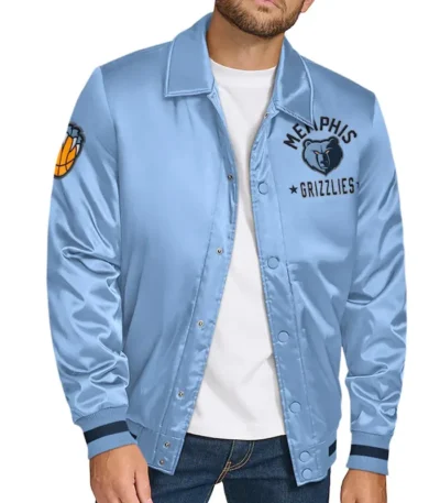 Memphis Grizzlies Stitch Applique Light Blue Satin Jacket
