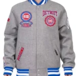 Men Grey Detroit Pistons Crest Emblem Varsity Jacket