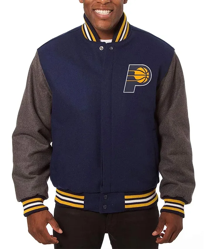 Men’s Indiana Pacers Navy/Charcoal Varsity Wool Jacket Men’s Indiana Pacers Navy/Charcoal Varsity Wool Jacket