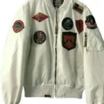 Mens Top Gun MA-1 White Patches Zip Up Bomber Jacket