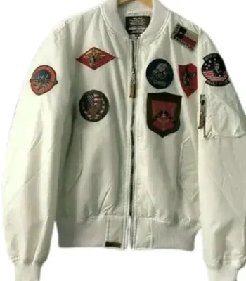 Mens Top Gun MA-1 White Patches Zip Up Bomber Jacket