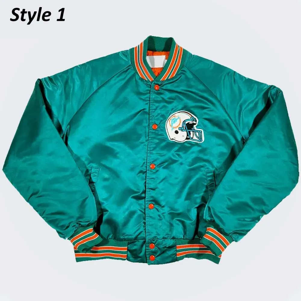Miami Dolphins 80s Bomber Satin Jacket Miami Dolphins 80s Bomber Satin Jacket
