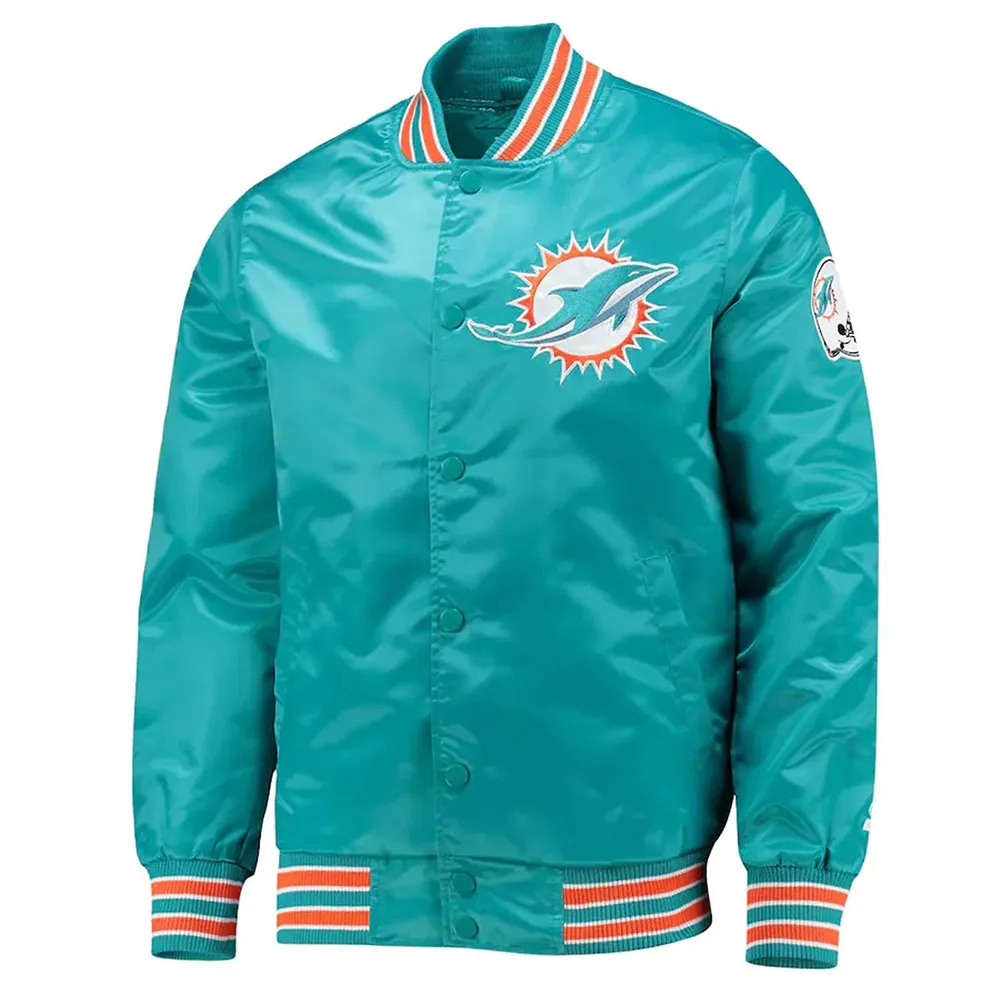 Miami Dolphins Aqua Retro The Diamond Satin Jacket Miami Dolphins Aqua Retro The Diamond Satin Jacket
