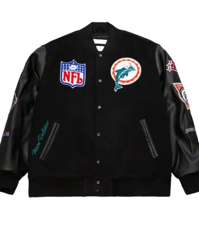 Miami Dolphins Black Out Vintage Logo Varsity Jacket