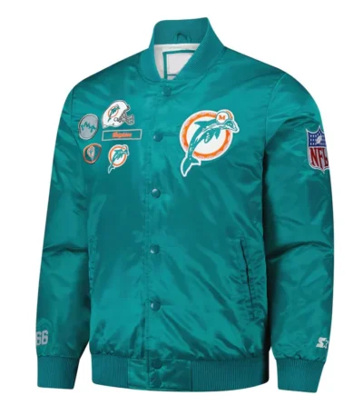 Miami Dolphins Exclusive Aqua Varsity Satin Jacket