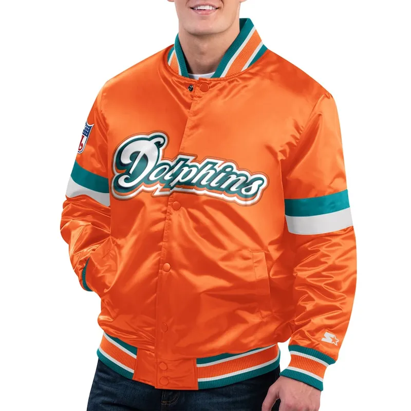 Miami Dolphins Gridiron Classics Home Game Orange Satin Jacket Miami Dolphins Gridiron Classics Home Game Orange Satin Jacket
