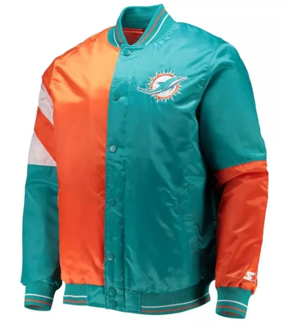 Miami Dolphins Leader Aqua and Orange Varsity Satin Jacket