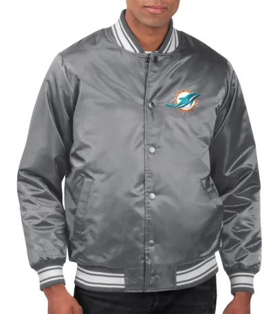 Miami Dolphins Locker Room Gray Satin Jacket