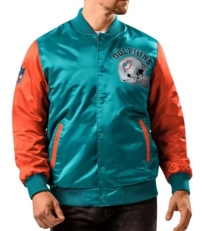 Miami Dolphins Locker Room Throwback Aqua-Orange Satin Varsity Jacket