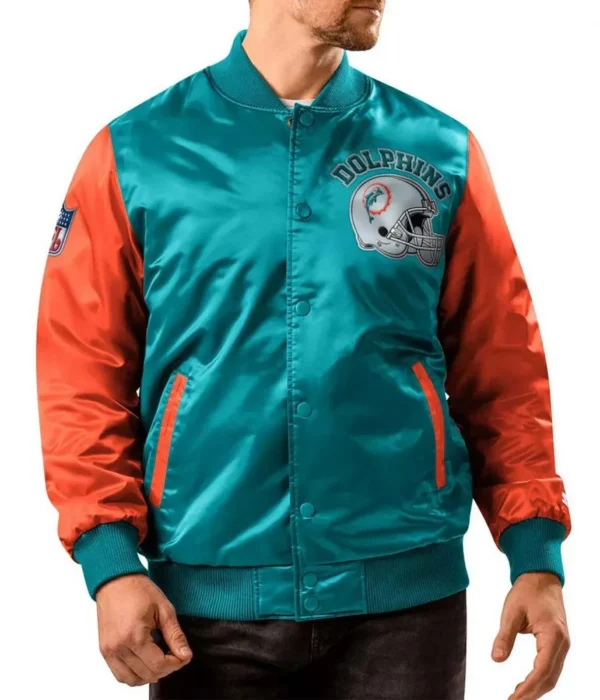 Miami Dolphins Locker Room Throwback Aqua-Orange Satin Varsity Jacket
