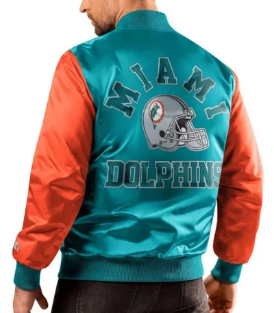 Miami Dolphins Locker Room Throwback Aqua-Orange Satin Varsity Jacket