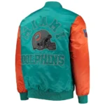 Miami Dolphins Locker Room Throwback Varsity Satin Aqua-Orange Jacket