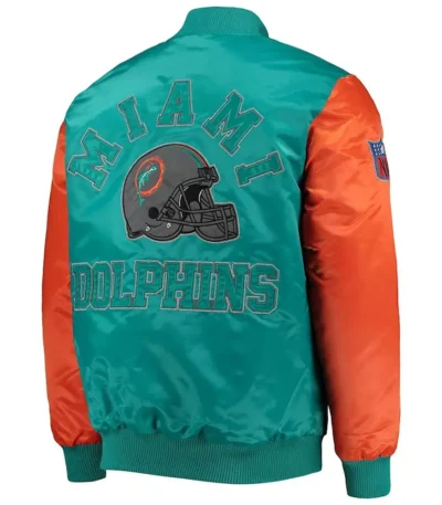 Miami Dolphins Locker Room Throwback Varsity Satin Aqua-Orange Jacket