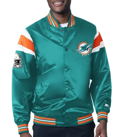 Miami Dolphins Midweight Aqua Satin Jacket