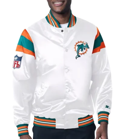 Miami Dolphins Midweight White Satin Jacket